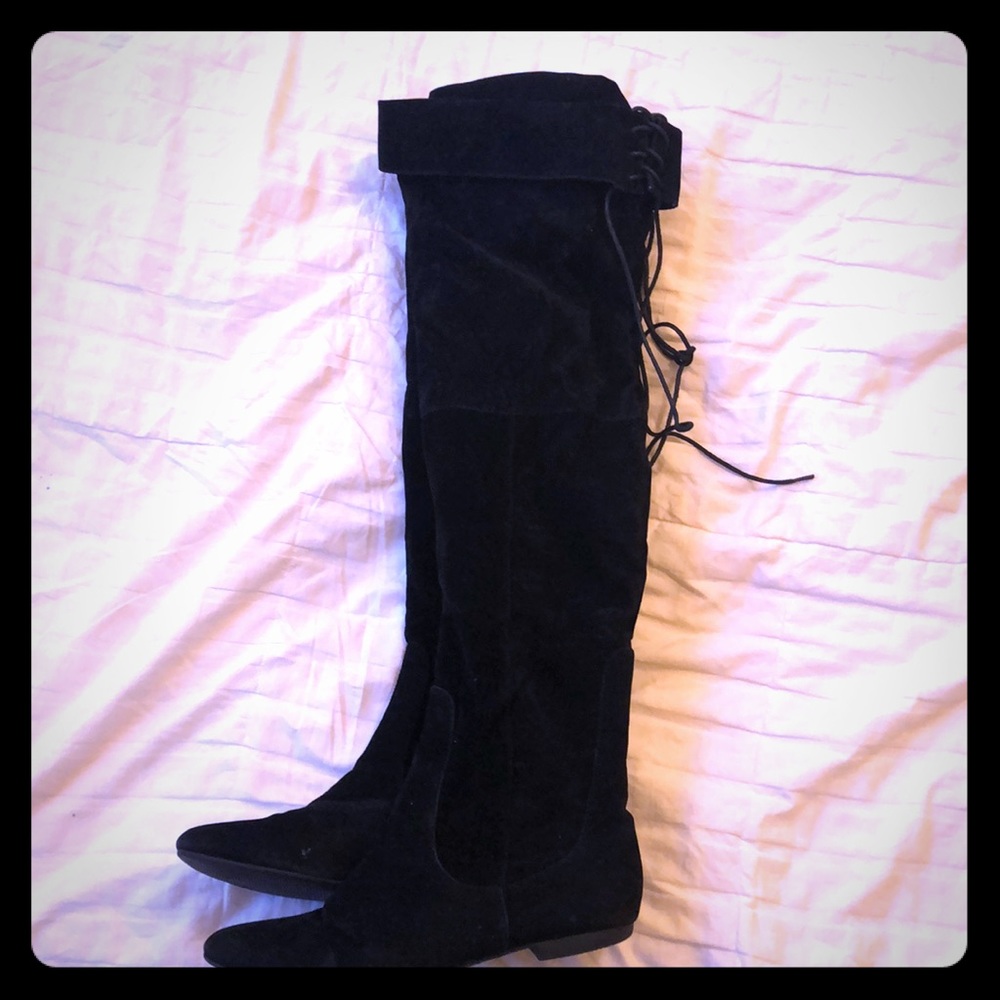 ASOS over the knee black boots faux suede